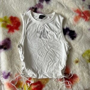 SHEIN White Tank Top with Star Embellishment